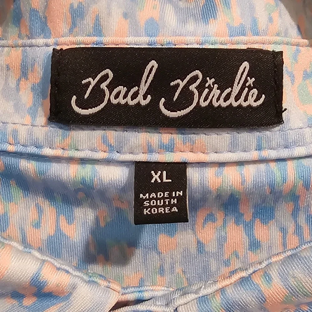 Bad Birdie‎ Mens XL Golf Polo Blue Peach Abstract Print Short Sleeve Performance